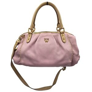 MCM Pink Leather Satchel Handbag Top Handle Crossbody Bag‎ Designer Purse
